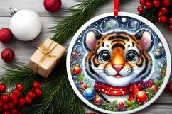 Christmas Tiger Smiling Round Ornament Sublimation PNG Product Image 2