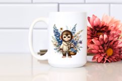 Detailed Boho Baby Monkey Delphinium Bouquet Clipart Product Image 2