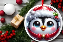 Christmas Penguin Smiling Round Ornament Sublimation PNG Product Image 2