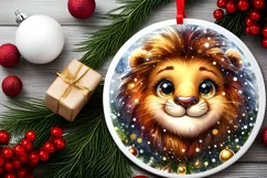 Christmas Lion Smiling Round Ornament Sublimation PNG Product Image 2