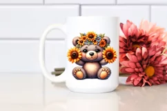 Cute Baby Bear with Sunflower Wreath | Sublimation | Clipart Product Image 2