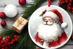 Santa with Deer Round Ornament Sublimation PNG Product Image 2