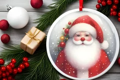 Santa with Deer Round Ornament Sublimation PNG Product Image 2