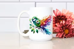 Abstract Vibrant Watercolor Bird with Flowers PNG Product Image 2
