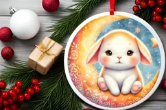 Vintage Baby Rabbit on Moon Sublimation PNG Product Image 2