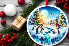 3D Winter Scene with Penguins Sublimation PNG Product Image 2