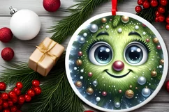 Shiny Christmas Tree Face Round Ornament Sublimation PNG Product Image 2