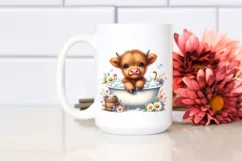 baby highland cow in bath tub with bubbles Product Image 2