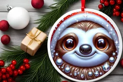 Shiny Sloth Face Round Ornament Sublimation PNG Product Image 2