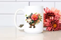 Watercolor Small Gnome Carrying Camellia Bouquet Product Image 2