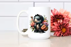 Gothic Baby Turtle with Zinnia Bouquet | Clipart Product Image 2