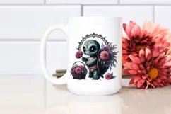 Gothic Baby Turtle with Zinnia Bouquet | Clipart Product Image 2