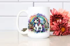Colorful Baby Unicorn in Village Square Product Image 2