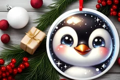 Shiny Penguin Face Round Ornament Sublimation PNG Product Image 2