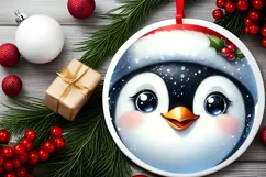 Shiny Penguin Face Round Ornament Sublimation PNG Product Image 2