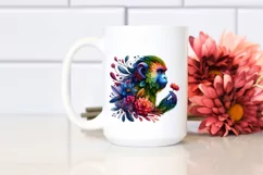 Abstract Vibrant Watercolor Monkey with Flower Frame, Product Image 2