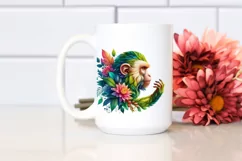 Abstract Vibrant Watercolor Monkey with Flower Frame, Product Image 2