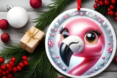 Shiny Flamingo Face Round Ornament Sublimation PNG Product Image 2