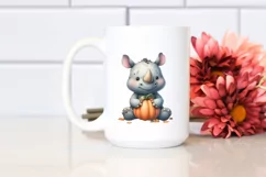 Funny Cute Rhino with Pumpkin | Sublimation | Clipart Product Image 2