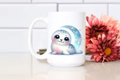 Colorful Baby Ringed Seal Under Moon | Sublimation | Clipart Product Image 2