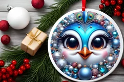 Shiny Peacock Face Round Ornament Sublimation PNG Product Image 2