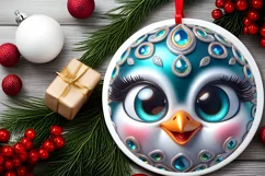 Shiny Peacock Face Round Ornament Sublimation PNG Product Image 2