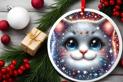 Shiny Cat Face Round Ornament Sublimation PNG Product Image 2