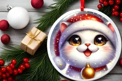 Shiny Cat Face Round Ornament Sublimation PNG Product Image 2
