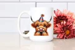 Highland Cow Party Hat Watercolor Clipart Product Image 2