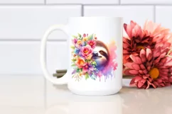 Pastel Watercolor Vibrant Sloth | Sublimation Clipart Product Image 2