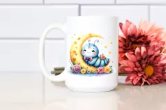 s Baby Caterpillar Whimsical Moon Flowers Clipart Product Image 2
