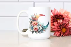 Washed Half Moon with Flowers Clipart PNG Product Image 2