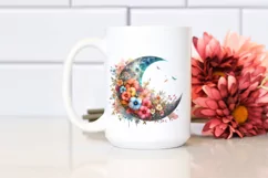 Washed Half Moon with Flowers Clipart PNG Product Image 2