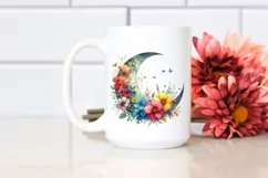 Washed Half Moon with Flowers Clipart PNG Product Image 2