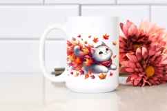 Tumbling Cat with Autumn Leaves PNG Product Image 2