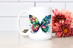 Abstract Vibrant Watercolor Butterfly with Flowers PNG Product Image 2