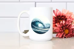 Watercolor Beach Surf Waves Board Sunset Clipart Product Image 2