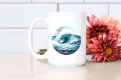Watercolor Beach Surf Waves Board Sunset Clipart Product Image 2