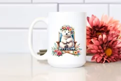 Watercolor Beach Sloth Polar Bear Wreath Clipart Product Image 2