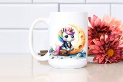 Watercolor Baby Unicorn Businessman Moon Clipart Product Image 2