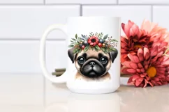 Cute Pug with Wreath on Head | Watercolor Clipart Product Image 2