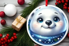 Shiny Polar Bear Face Round Ornament Sublimation PNG Product Image 2