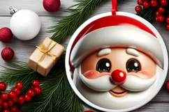 Shiny Santa Claus Face Round Ornament Sublimation PNG Product Image 2