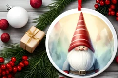 Colorful Christmas Gnome Round Ornament Sublimation PNG Product Image 2