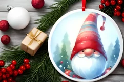 Colorful Christmas Gnome Round Ornament Sublimation PNG Product Image 2