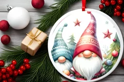 Colorful Christmas Gnome Round Ornament Sublimation PNG Product Image 2