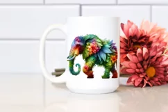 Abstract Vibrant Watercolor Elephant with Flowers PNG Product Image 2