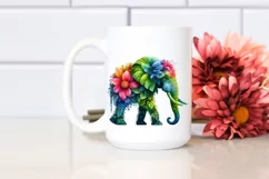 Abstract Vibrant Watercolor Elephant with Flowers PNG Product Image 2