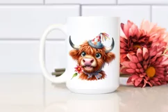 Highland Cow Party Hat Watercolor Clipart Product Image 2