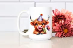 Highland Cow Party Hat Watercolor Clipart Product Image 2
